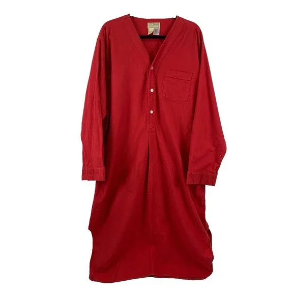 LL Bean Vintage Red Flannel Night Shirt Button 100% Cotton Chest Pocket Mens XL - Picture 1 of 10